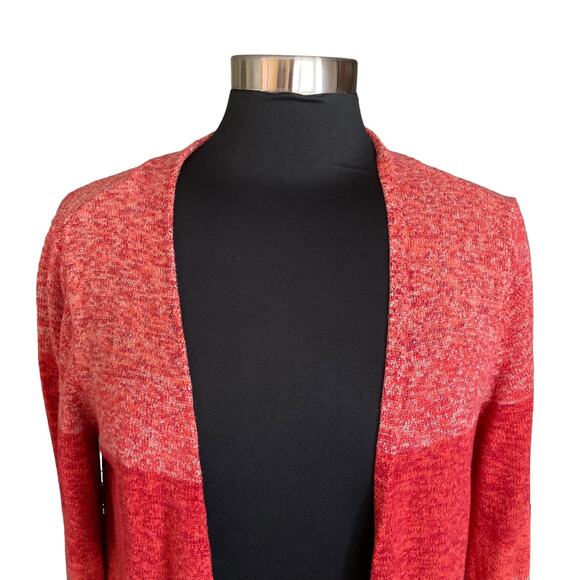 Coldwater Creek Colorblock Long Cardigan Sweater Orange Red Size Medium Fall - Picture 6 of 8